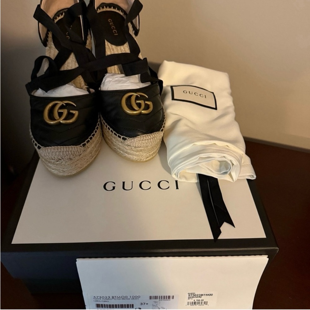 Gucci Black and Gold Espadrilles
